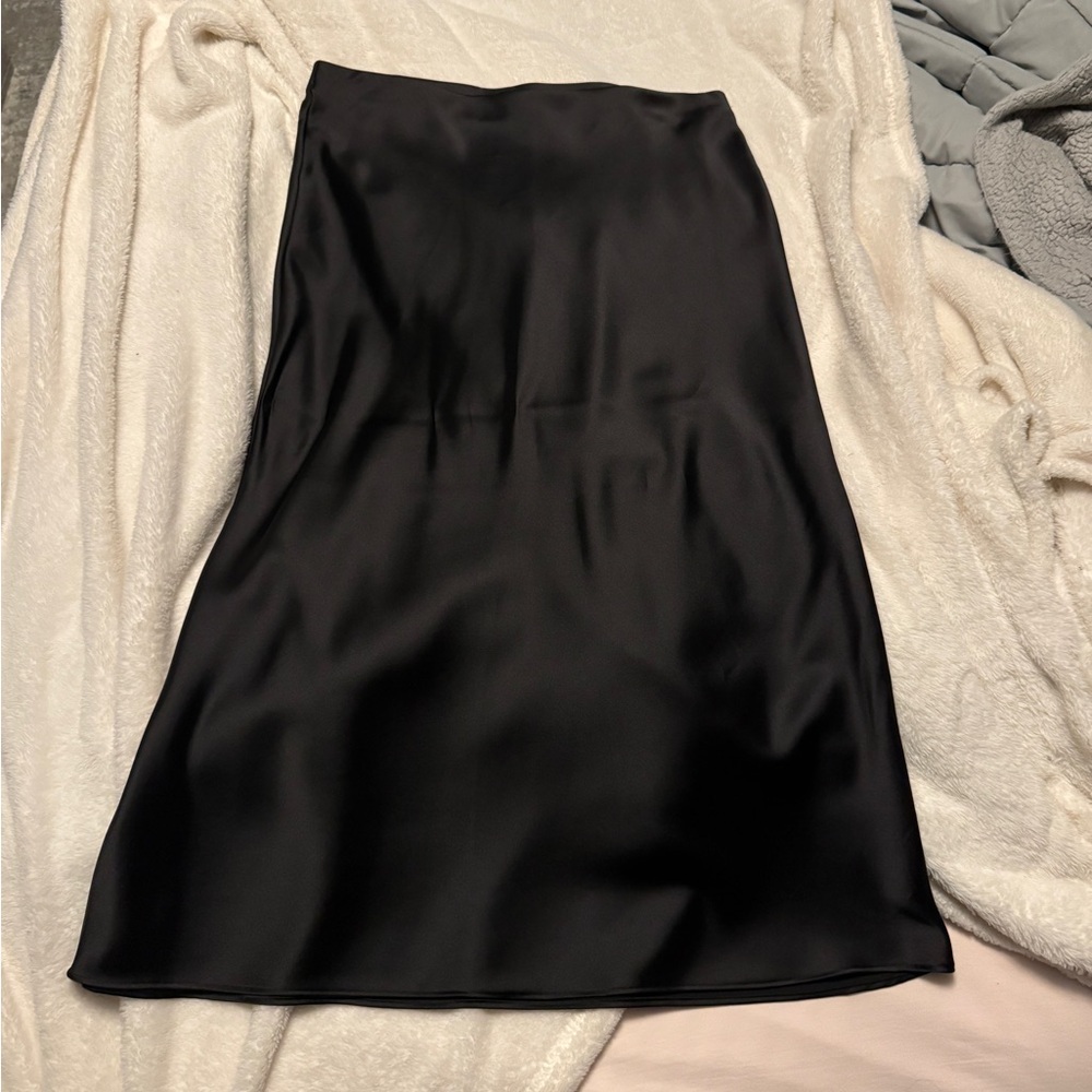 Zara Black Satin Midi Skirt